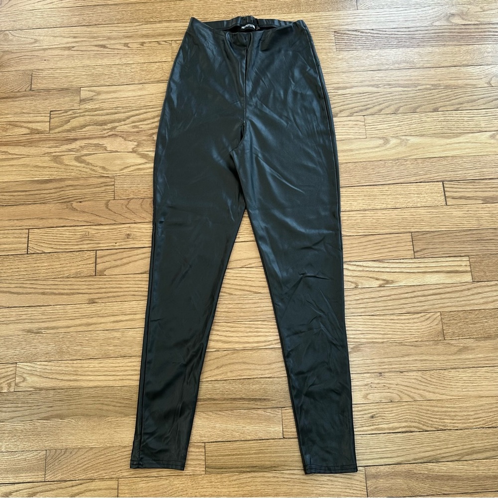 PrettyLittleThing Black Faux Leather High Waisted Leggings size 4 small